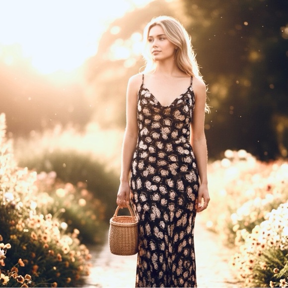 DVF Silk Slip Dress. Black w/ Floral Pattern. Women’s size 8 - Picture 15 of 15